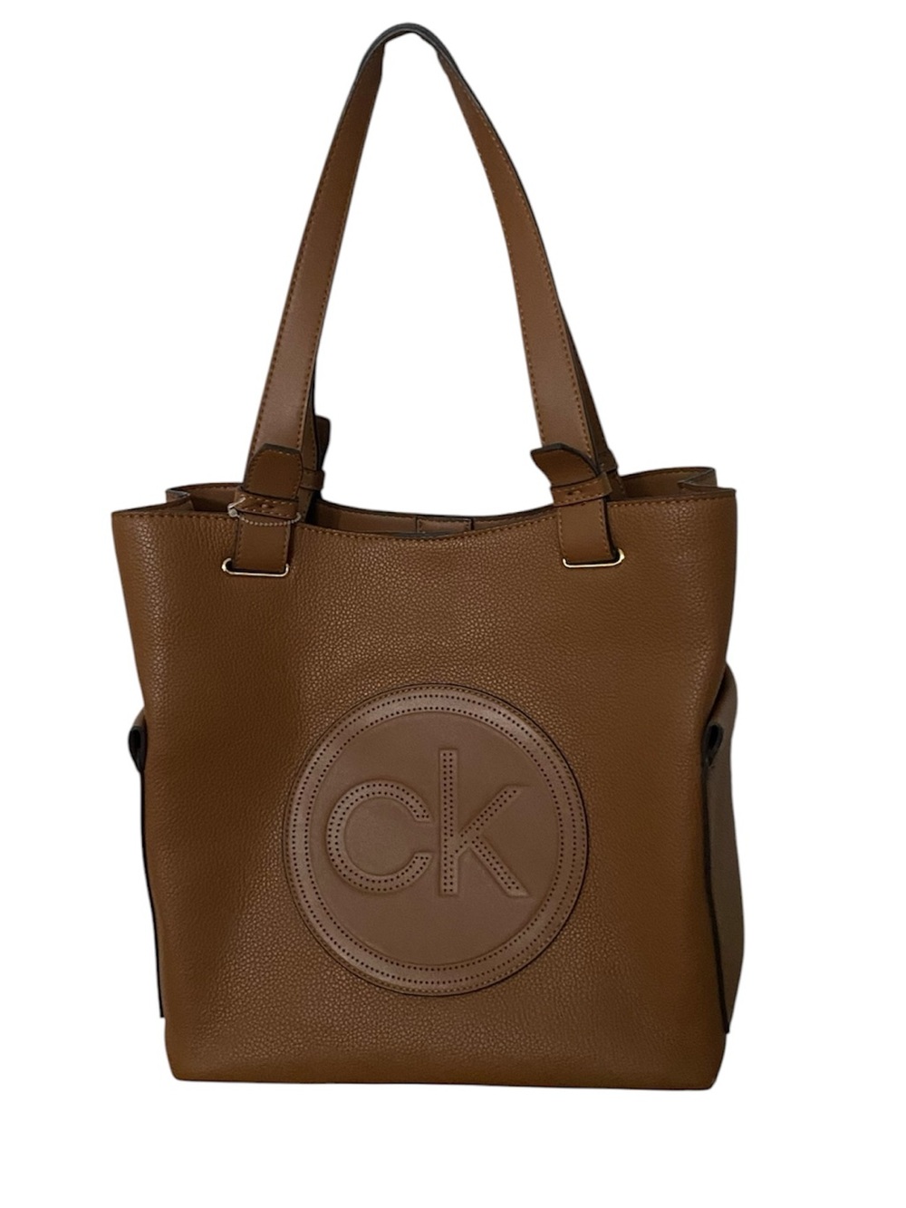 Calvin Klein Chestnut Brown Tote with Embossed CK Medallion